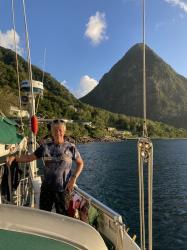 Mike while anchored near the Pitons, St Lucia