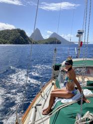 Debby by the Pitons when we sailed back to Marigot Bay
