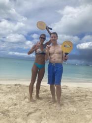 Debby and Dan played paddleball at Jolly Beach, Antigua