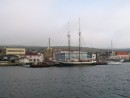 The St-Pierre docks with the customs shed in the background.  The yacht club is to the left