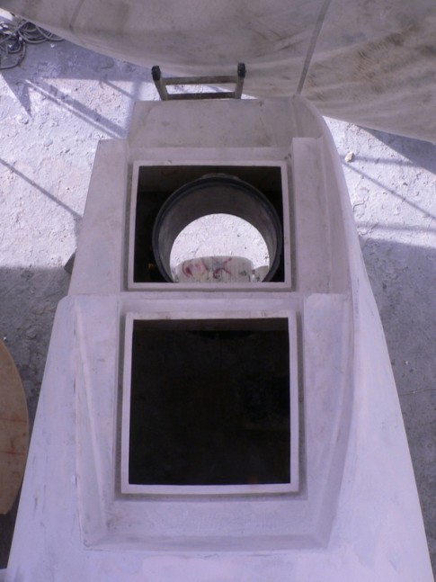 Looking down through the rudder drum from the step.