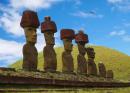 Anakena.: These moai have a "topknot" made of lighter, red tuff