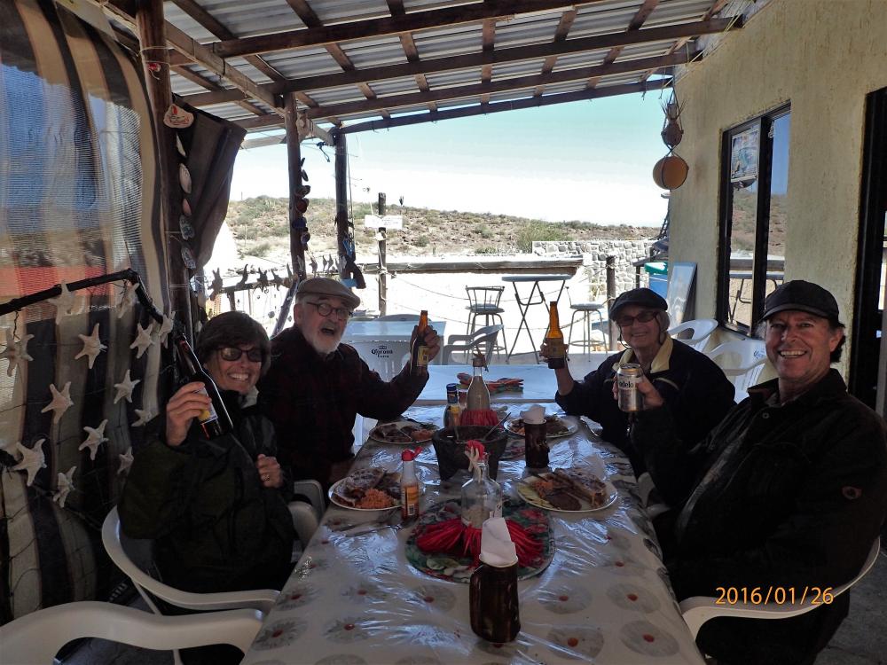 The restaurant at San Evaristo. This is one of our favorite spots to sit out a norther which is a cold north wind (note the jackets) that blows when a front moves through in the winter.