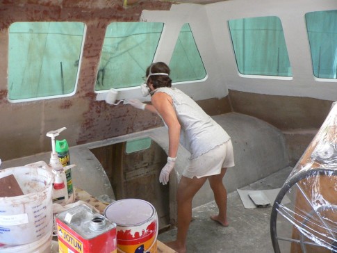 Painting the inside of the saloon.
