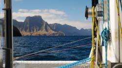 The view from our new anchorage at Bahia Carvajal: We got a lot of wind and rain here but were well protected. We shared the anchorage with thousands of southern fur seals. 