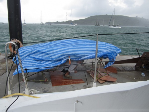The overturned boat makes a great shelter during the frequent squalls.