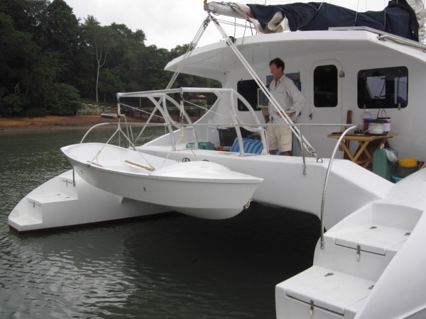 We had davits and a stern railing made while we were building the dighy.