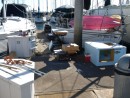 This shows the refrigerator in build on the dock in SB Harbor. I can