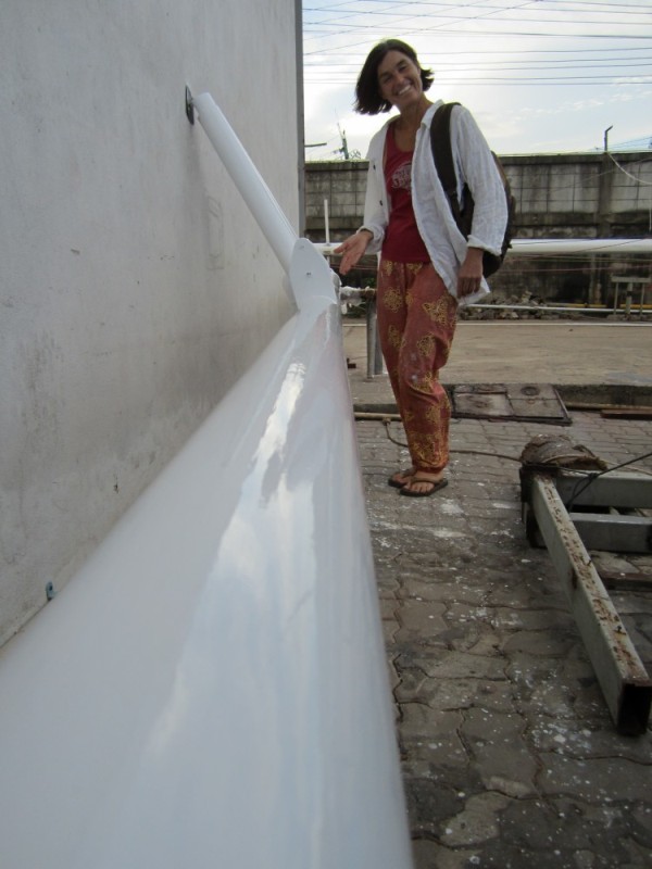 Annette shows off her flawless paint job on the newly refurbished forward crossbeam.