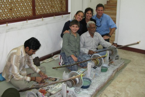 Us with the artist who created our table in Agra, India