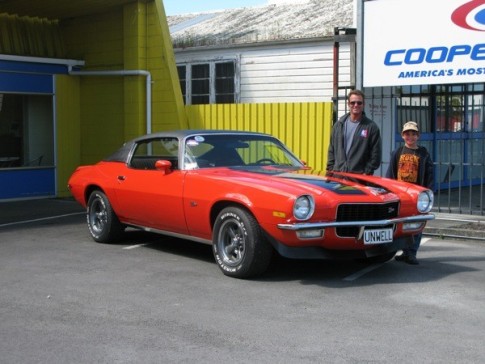 Cole and Tommy with a Camaro Z28 in Whangarei