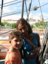Cole and Cammi w/old town in background, while on tall ship, Gloria in Cartagena