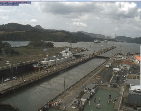 Going down into Pacific in Miraflores Locks