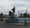 Dueling blue marlin monument in downtown Barra de Navidad