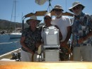 Sue, Marla, Dan and Emil aboard Raven with Long Windid in background
