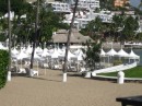 Rows of cabanas on the beach in front of Las Hadas