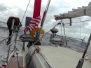 as you can see from the flag flying from the stern of the boat, wind almost always from right behind us during this crossing