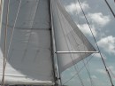lots of sail changes given the weather we had; this was one of our most common and almost always used it at night: wind on wing with the main to one side and a furled jib poled out to the other side