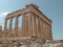 Acropolis -The Parthenon -nicer view without the cranes and scaffolding. In this pic you might be able to discern the optical illusion-defeating techniques of decreasing diameter of the columns at the top and that the columns slope inward from the bottom to the top.