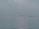 freighters parked in canal entrance channel