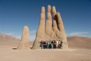 A sculpture in the middle of the Atacama desert, "Mano del Desierto", by Mario Irrarrazabal, who does this all over the world. It