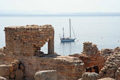 Moored off Punic Roman ruins
