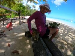 The cat, Vendredi, at White Sands beach, Huahine