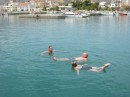 Swimming in the marina in Itea