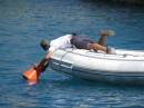 Harbour staff ensuring no crossed anchor chains in Hvar Harbour