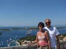 Us with Hvar Harbour and neighbouring islands in background
