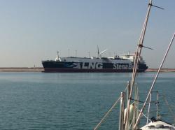 Transiting the Suez Canal: We are able to watch ships transiting both north and south.