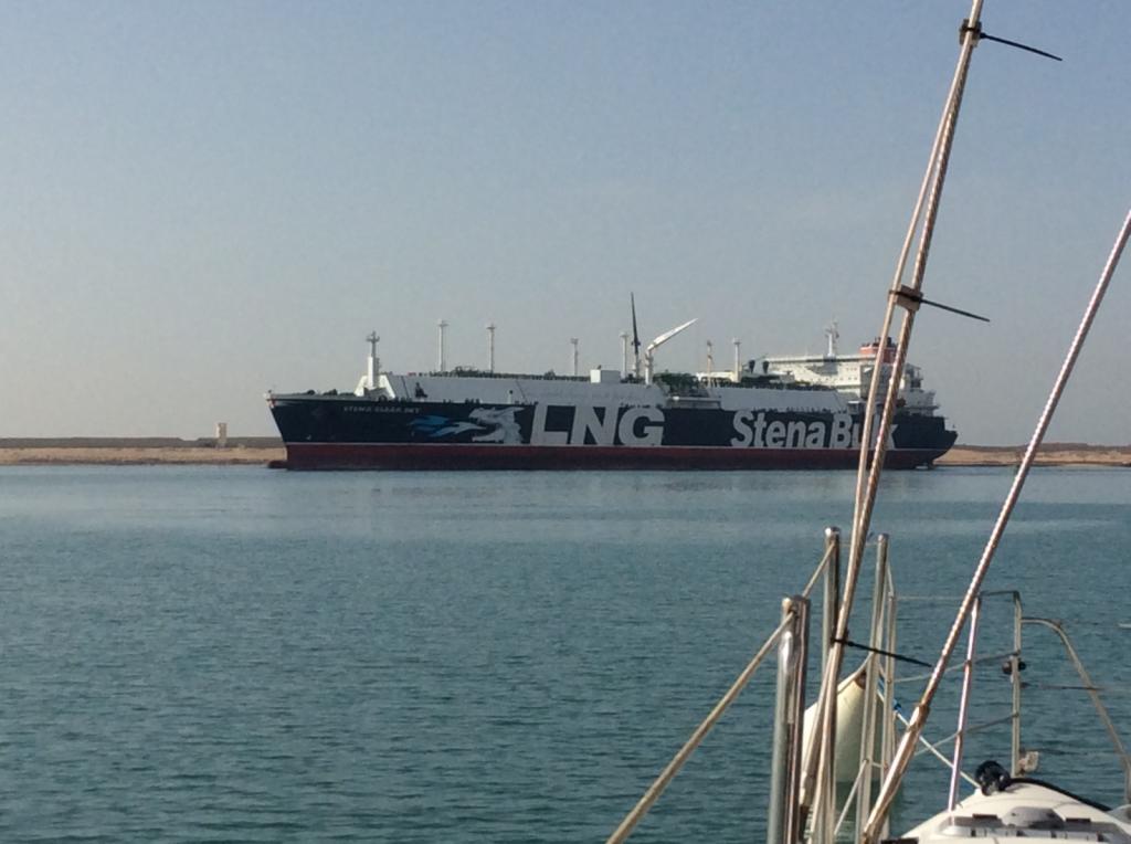 Transiting the Suez Canal: We are able to watch ships transiting both north and south.