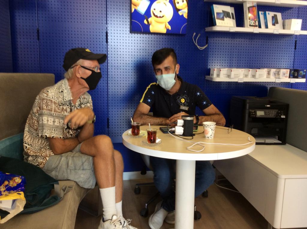 TURKCELL: We have become regulars at one of the Turkcells  in ALANYA.  Salami takes care of us.  Last week we were served cold water, hot Turkish tea and pomegranate syrup over shaved ice.