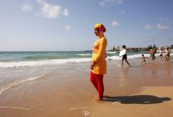 Turkish Burkini: Swimwear worn by many Muslim women on the beaches in Alanya.  Most of the modest swimwear is made in beautiful, vibrant colors.  