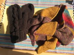 Winter knitting projects.: Mittens and scarf