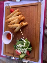 Lunch at Hun Steakhouse next to Bazar.  Spring Rolls/cheese, nice salad.