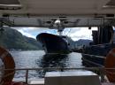 Arrival in Pago Pago.  Tied up to a large boat.
