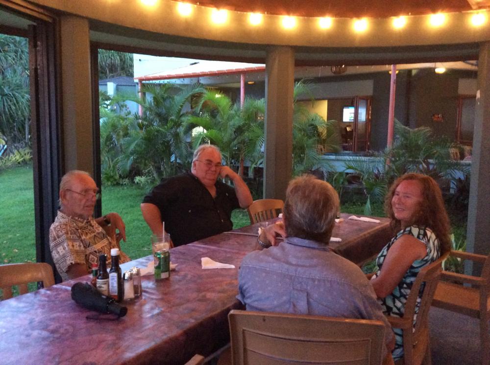 Dinner with Georgie Poysky: Finallly getting together with Georgie and properly thanking him for the use of a Samoa Maritime truck.  Patty and Steve, svArmagh enjoying the evening with us.