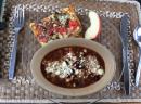 BLACK BEAN SOUP AND PIZZA.