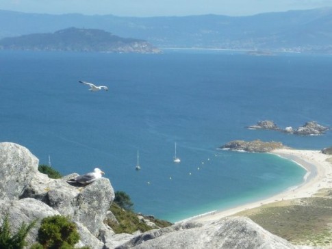 The anchorage and beach at Isla Ons, Ria de Vigo.