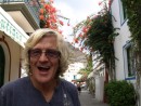 Phil at Puerto de Mogan, Gran Canaria. There is glorious bouganvillea all over the islands.