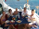 lunch on board Songline - Beth, Spring, Danni, Kristina and Elle