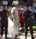 Miss Tahiti with the French military on Bastille Day. The French Polynesian concept of time meant the crowd waited two hours for the parade to start...we weren