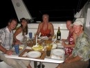 dinner on board Tahina at Manihi, with Frank, Karen, Lara and Jason