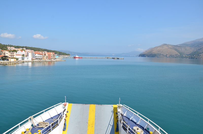 Off we go: The 15 min ferry ride across the bay to the town of Lixouri, not as nice but quaint