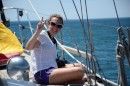Alia enjoying the trip from Lagos to Alvor searching for Dolphins.  We saw a few.