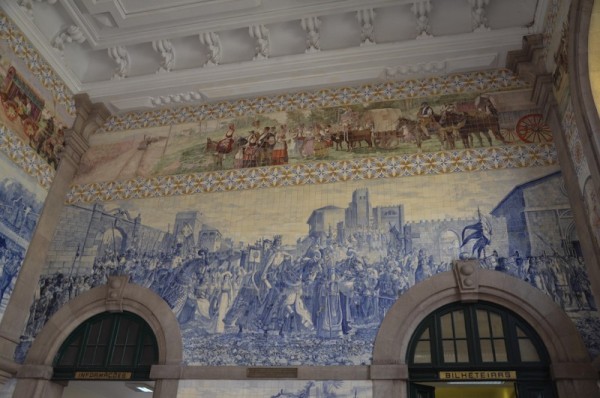 A very small sample of the murals on the walls of the train station depicting the history of Porto