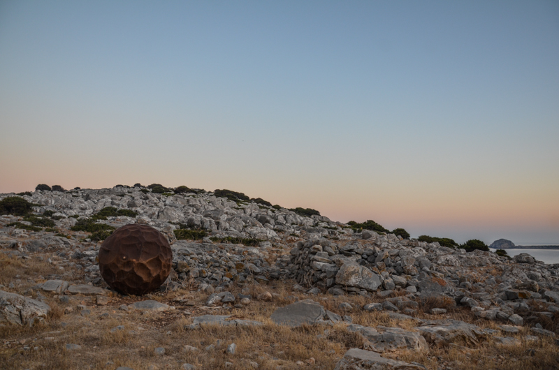 Dusk is falling: Not sure what this large round ball was made of some sort of metal.