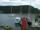 View of the dock.  Three sheets is just behind the big power boat