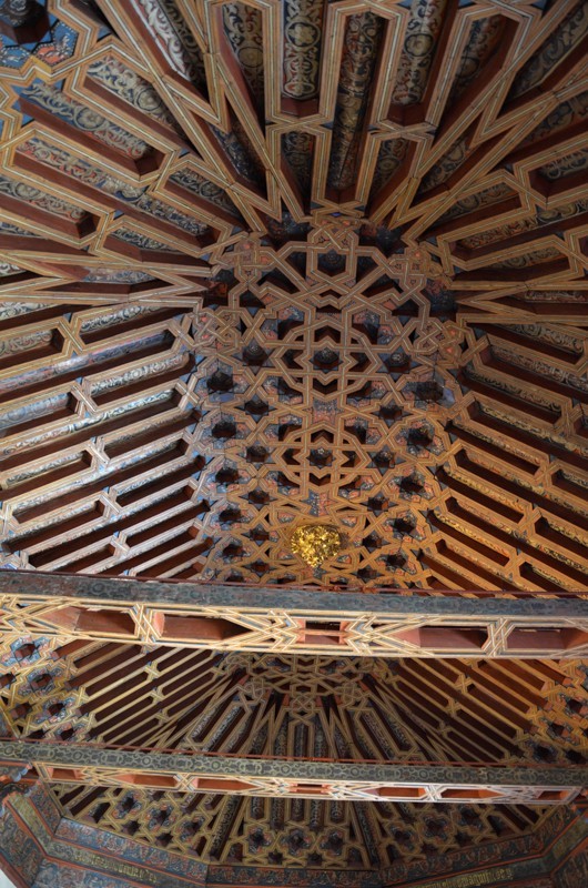 The wooden ceiling in one of the classrooms